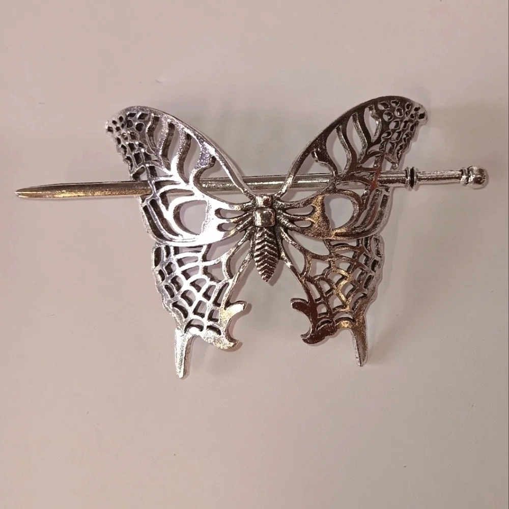 Silver Butterfly Hair Stick‎ Bun Pin Fairycore Cottagecore Updo Hair Accessory